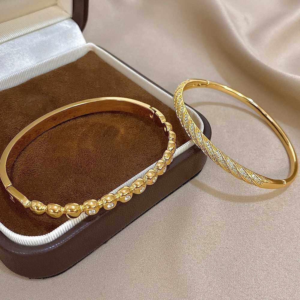 Rhinestone Minimalist Bangle for Women Stackable Copper Metal Cuff Daily Party Jewelry Set Mothers Day Gift H260323 - view 7