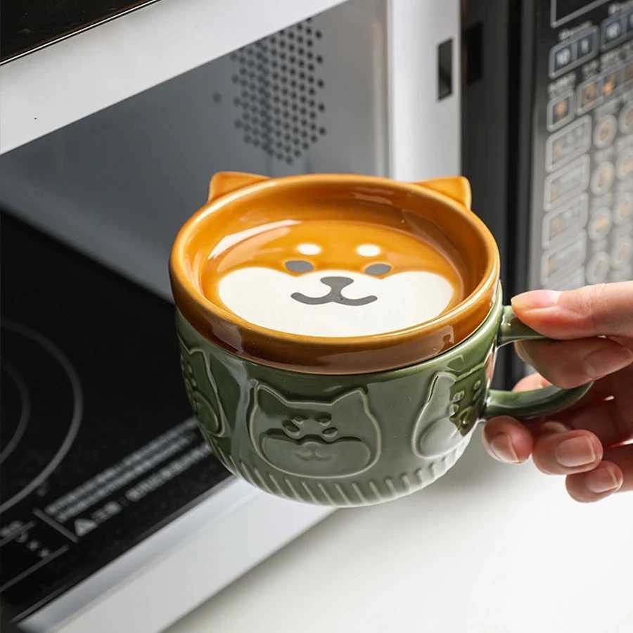 Japanese Cartoon Cat Coffee Mug With Animal Cat Pattern Lid Small Dish Cute Breakfast Cup Creative Coffee Cup Milk Cup Gift H260323