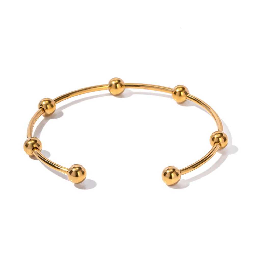 Uworld18k Gold Plated Stainless Steel Jewelry Waterproof Mulit Round Ball Open Bangles for Women Man H260323 - view 5
