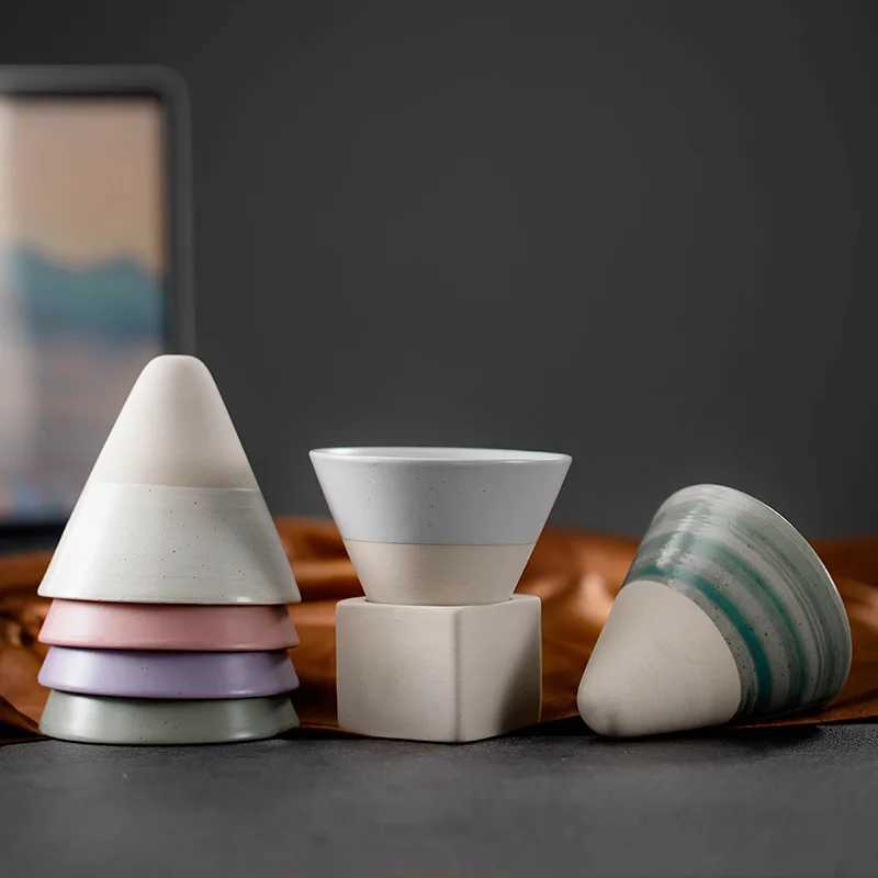 1pc Retro Japanese Triangular Cone Shape Pottery Tea Coffee Cup Pull Ceramic Mug Rough Latte Porcelain Cup For Home Office D2603231
