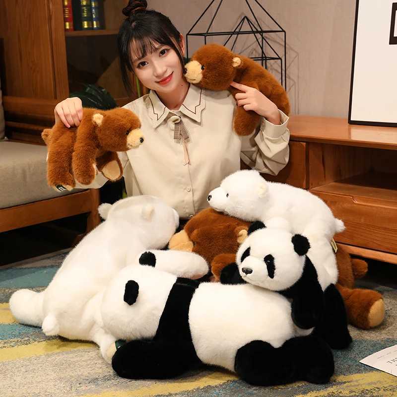 Kawaii Comfort Soft Animal Plush Throw Pillow Polar Bear Brown Bear Panda Lying On The Stuffed Animal Doll Pillow Decorate Room H260323