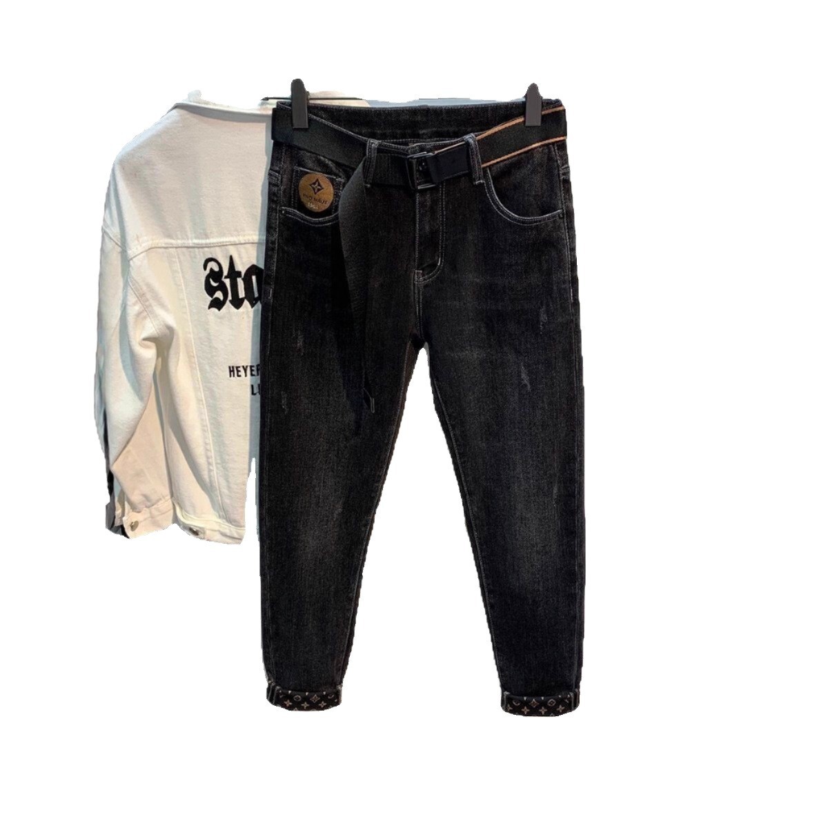 2026 Fashion Designer Jeans Luxury Men's Wool Lined High End Embroidery Slimming Casual Pants Men's Classic Black Outdoor Sports Pants Busin