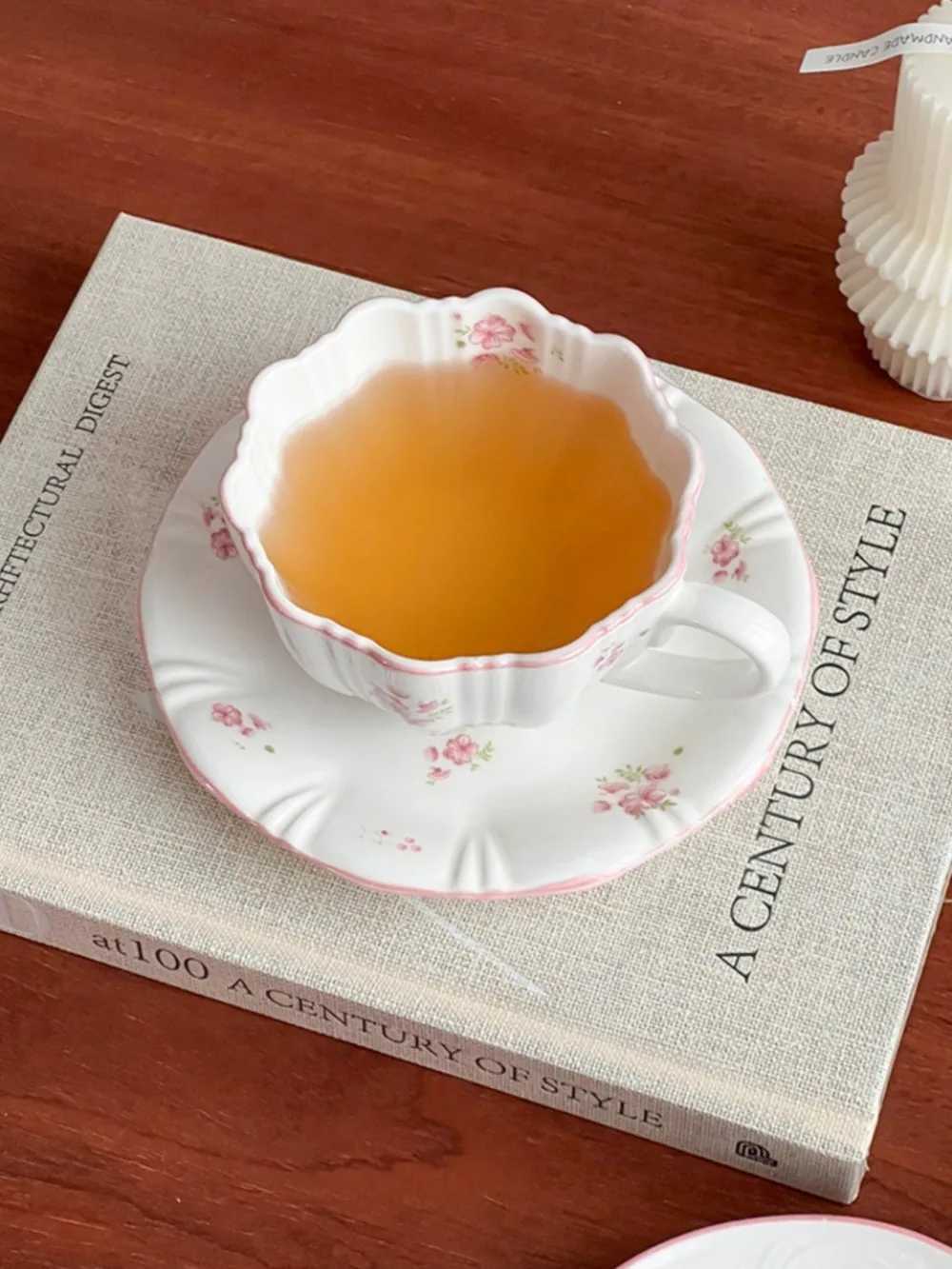 European Pink Cherry Blossoms Mugs Porcelain Cupsaucer Tableware Coffee Mug Dining Table Afternoon Tea Teacup Fruits Juice Cup H260323