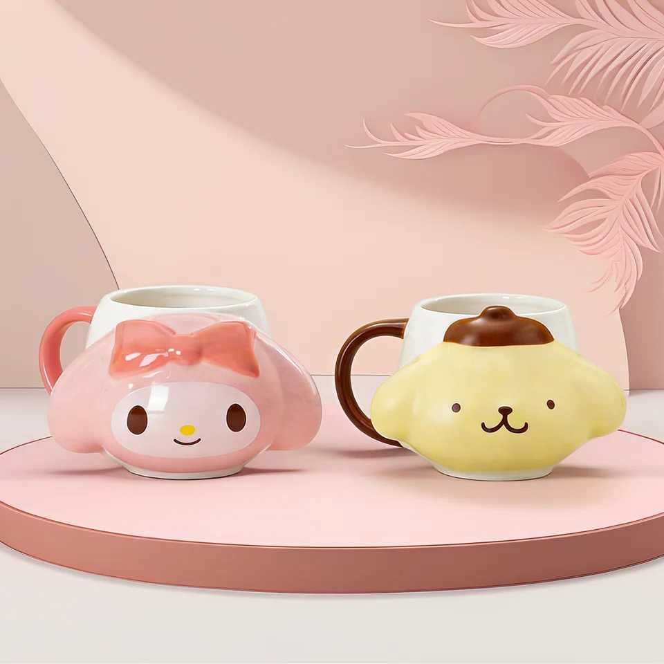 My Melody Pompompurin Embossed Ceramic Mug 450ml Kawaii Anime Coffee Mug Microwave Dishwasher Safe for Home Office Gift D260323