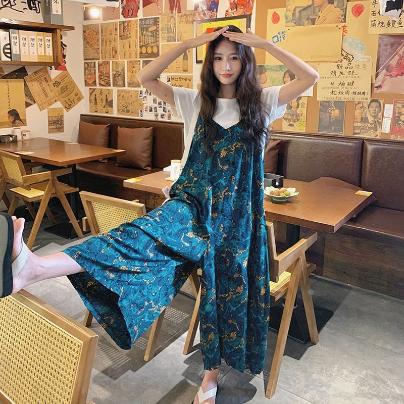 Summer New Designer Pants Korean Style High-waisted Slimming Draped Age-reducing Wide-leg Pants Blue Dopamine Print Overalls For Women