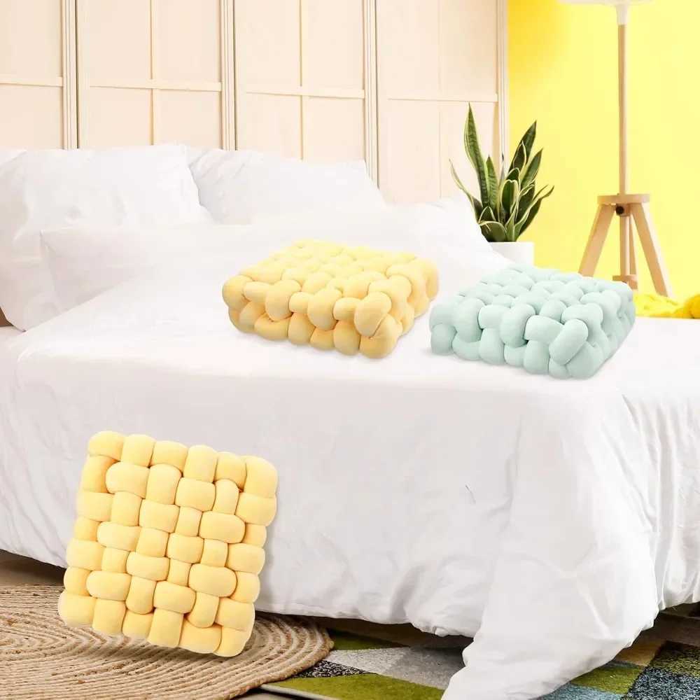 Knot Hand-made Cushion 2025 Square Nordic Aesthetic Stuffed Plush Pillow Durable Fabric for Office Chair Living Room H260323