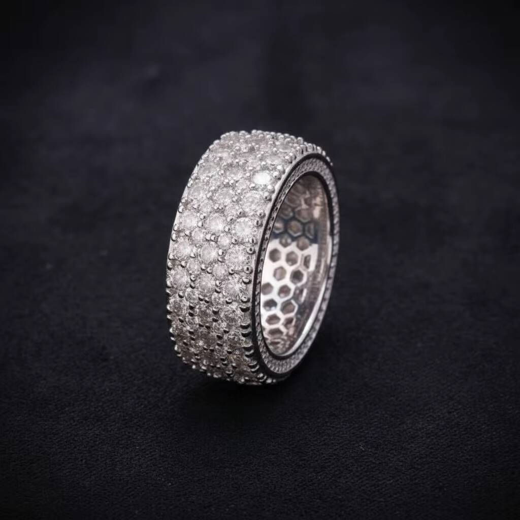 Solid 9K 10K 14K 18K 22K Gold Custom Jewelry Hip Hop IGI Certified VVS Lab Grown Diamond Iced Out 3 Rows Band Eternity Band Ring