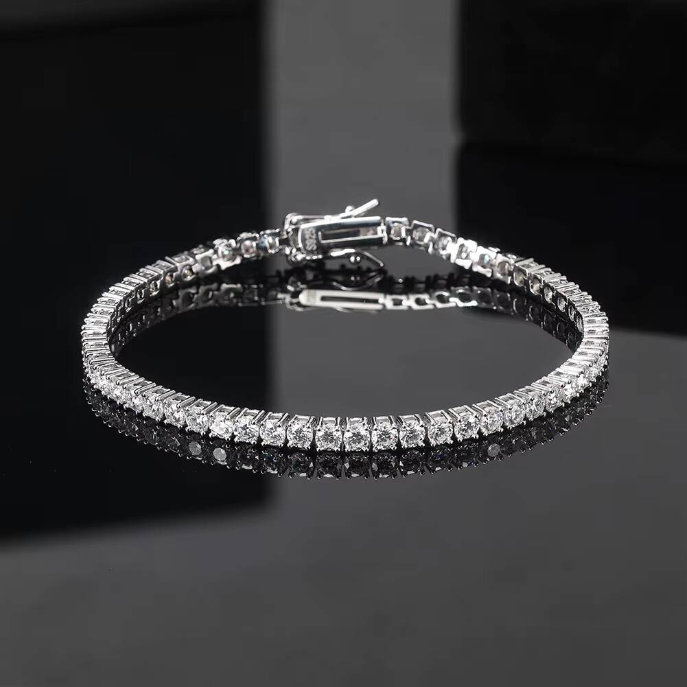 BMOB01 RINNTIN 925 Silver Moissanite Tennis Bracelet 3mm VVS D Color Moissanite Diamond Tennis Bracelet with GRA Certificate