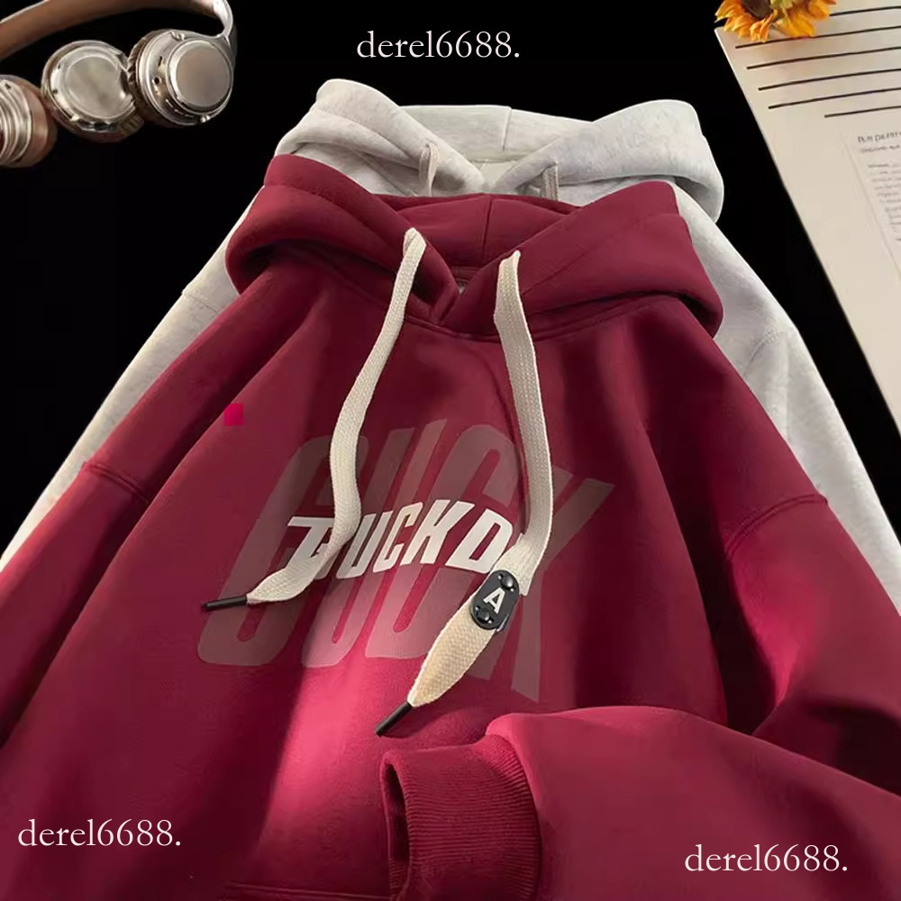 Heavyweight Stiff Hooded Sweatshirt for Men, Spring and Autumn American Style Trendy Brand, Youth Autumn and Winter Wine Red Fleece Hoodie Jacket ed