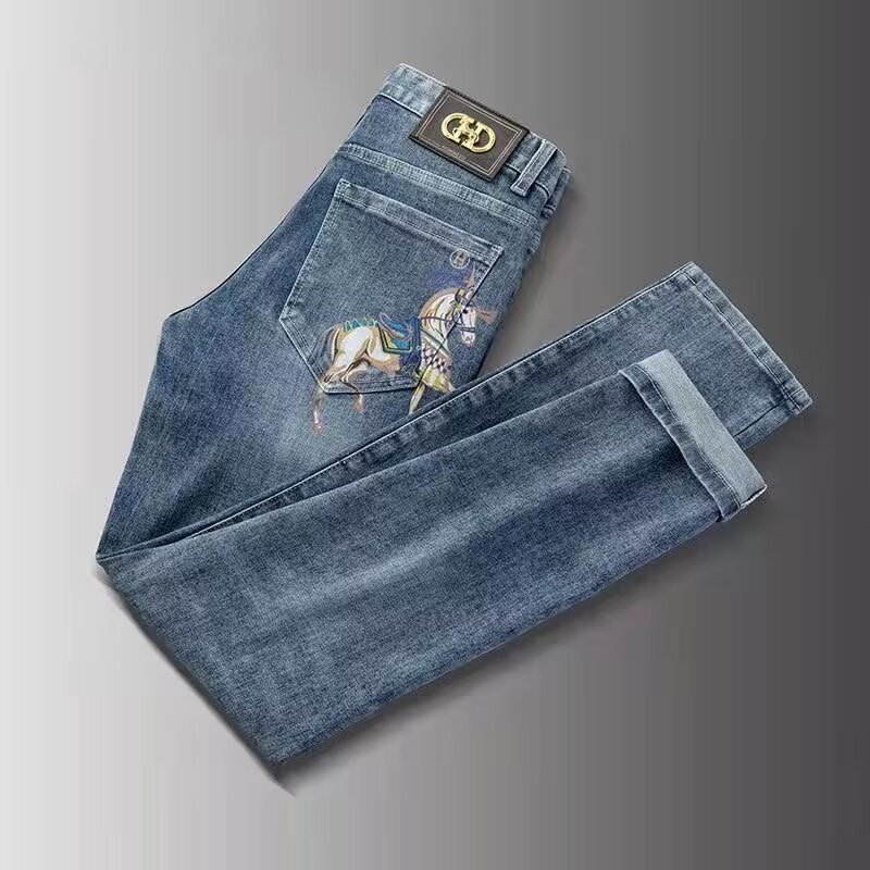 2026 Fashion Printed Designer Jeans High End Retro Internet Celebrity Brand Stretch Pants Luxury Men's Loose Fit Jeans Outdoor Leisure Sports Pan