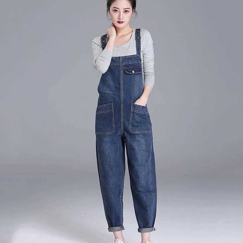 S-8XL Loose Size Jumpsuit Womens Jeans Rompers New Retro Big Pocket Denim Overalls Casual Fashion Large Size Denim Jeans Pants M260323