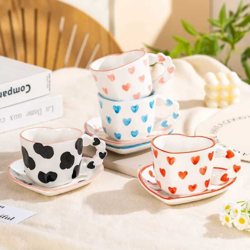 260ml Heart Shape Coffee cup Saucer Ceramics Mug Hand Painted Love Valentines Day Gift Gifts Afternoon tea Cup Breakfast cups H260323