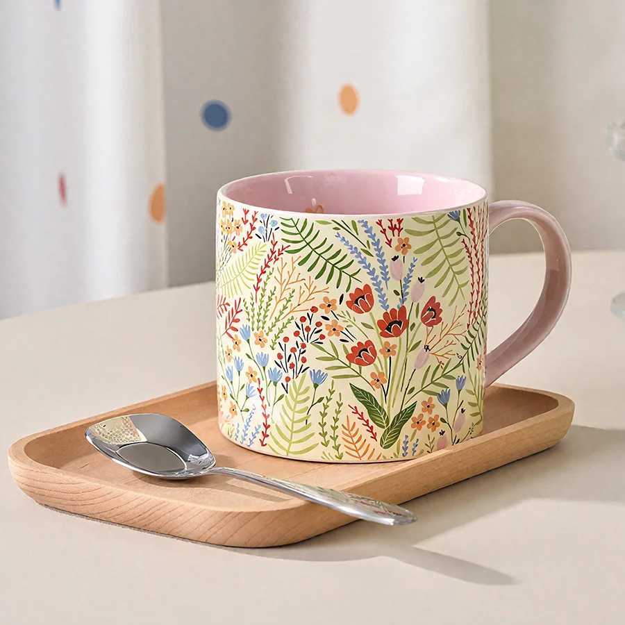 Ceramic cup Coffee cup Water cup Mug Tea cup Cup Office Personal Dedicated Japanese style Ceramic Floral pattern Couple For home H260323