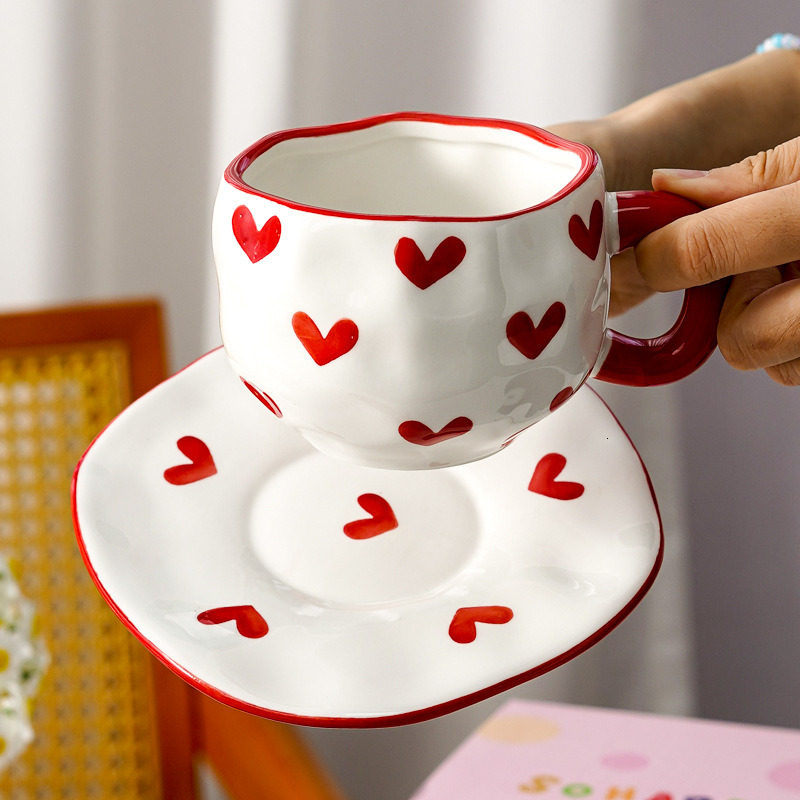 American Retro Hand Painted Black Checkered Mug Underglaze Ceramic Coffee Cup Pastry and Bread Plate Breakfast Cup