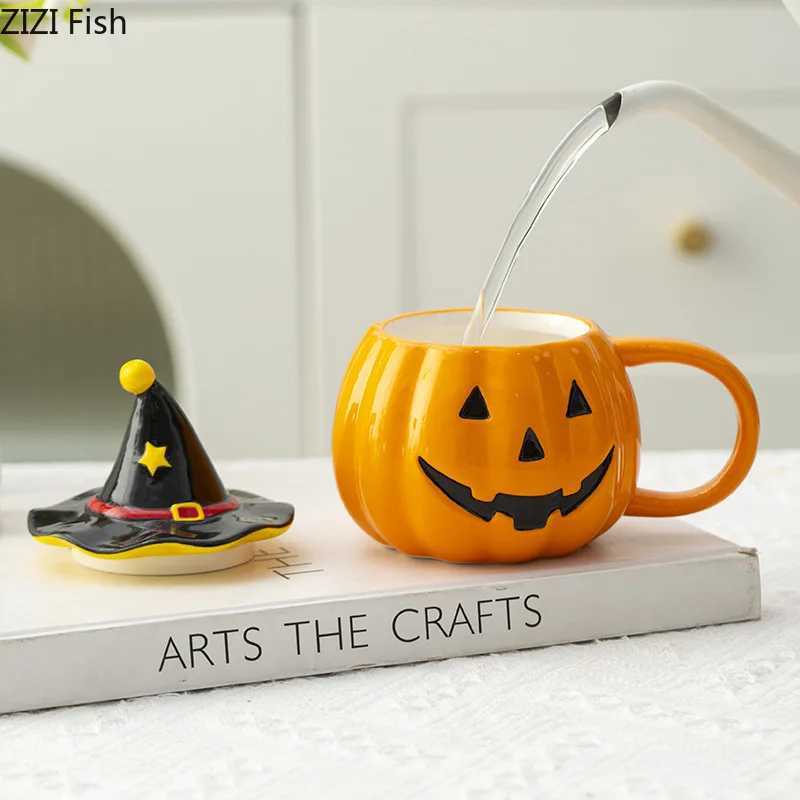 Halloween Pumpkin Porcelain Mugs Water Cup Creative Tableware Coffee Mug Dining Table Afternoon Tea Teacup Fruits Juice Cup D260323