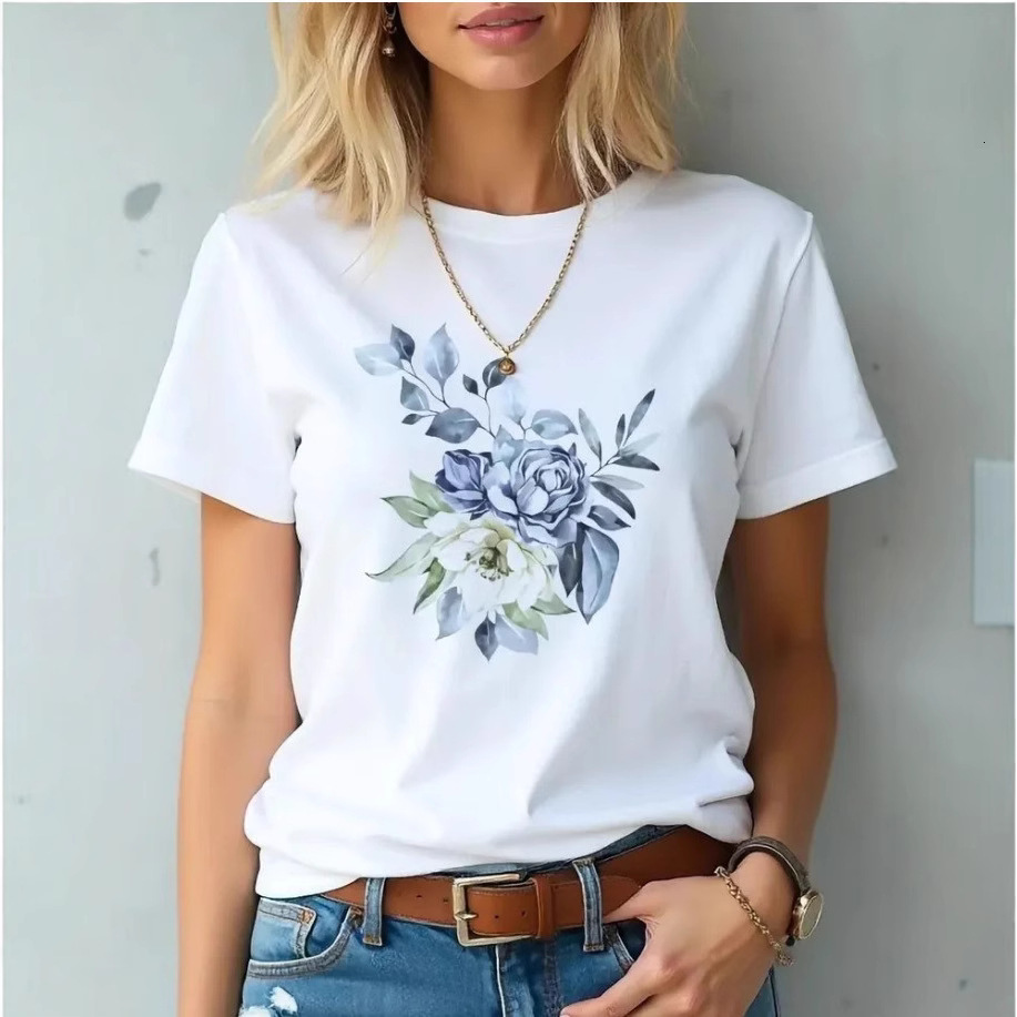 European And American Foreign Trade 3D Short-sleeve T-shirt Polo Designer Hoodie For Women Loose Mid-length Designer T-shirt Printed Top Round-neck T-shirt
