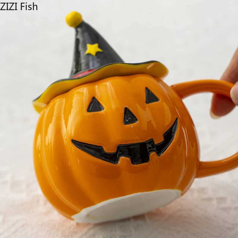 Halloween Pumpkin Porcelain Mugs Water Cup Creative Tableware Coffee Mug Dining Table Afternoon Tea Teacup Fruits Juice Cup D260323