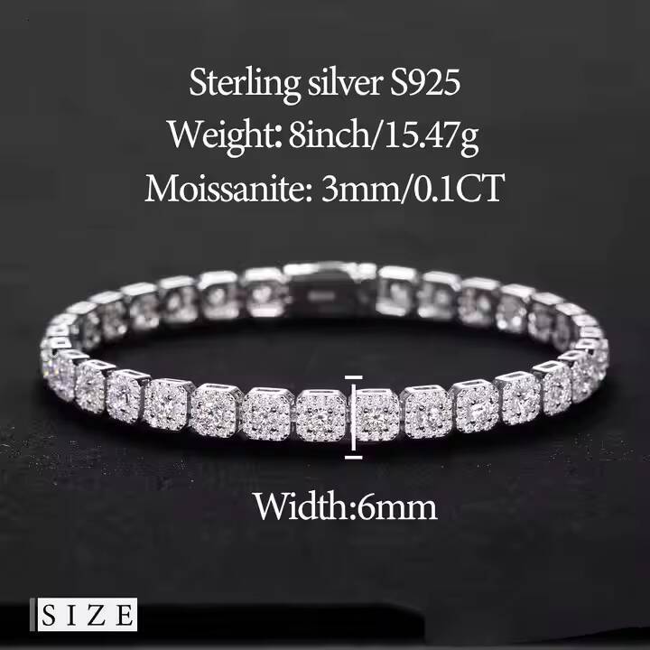 Sparkling Moissanite Halo Tennis Bracelet High Quality White Gold Non Fade 925 Sterling Silver Hip Hop Jewelry for Men Woman