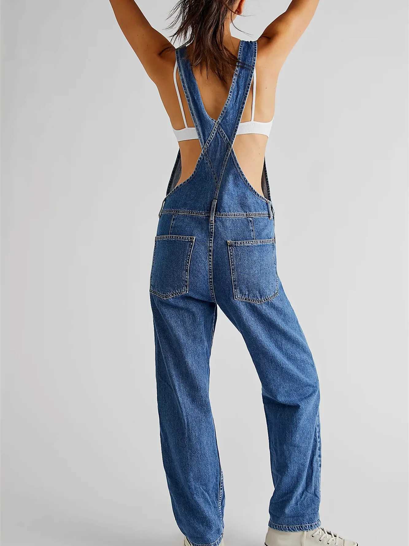 Fashion Denim Overalls for Women Loose Fit Classic Bib Casual Jean Stretchy Denim Overall Jumpsuit Tapered Leg Jean Pants M260323