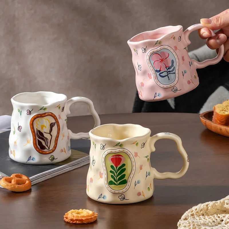 Hand Pinched Original Ceramic Mug High Aesthetic Design for Office Home Breakfast Coffee Tea Cup Gift H260323