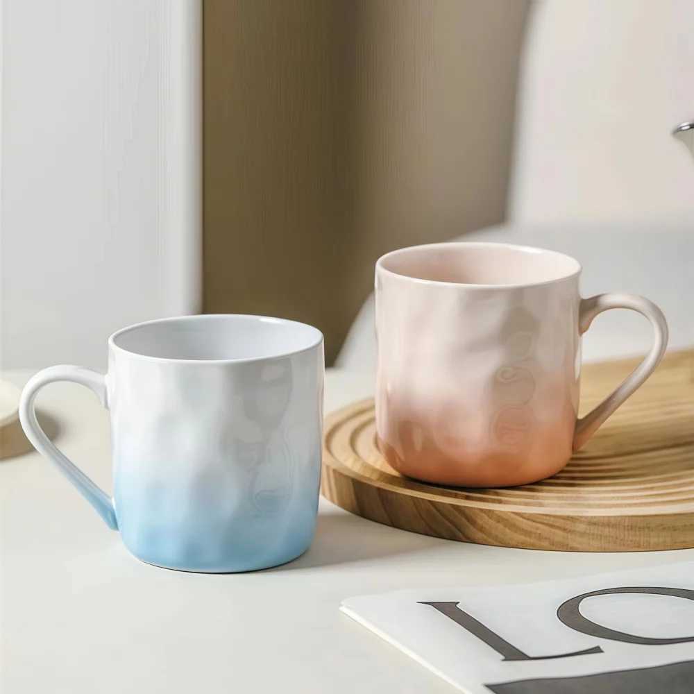 301-400ml Ceramic Mug Gift Set Gradient Color Ceramic Cup Customizable Funny Home Thermal Coffee Water Cups with Holder D260323