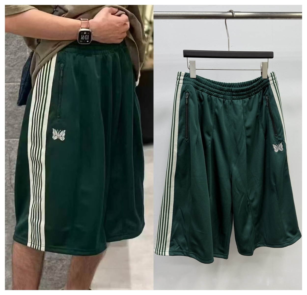 Needles Men's Shorts Cotton Casual short Pants Oversized Navy Blue Wide Smooth jorts Embroidered Butterfly Track Sports baggy sweatpants