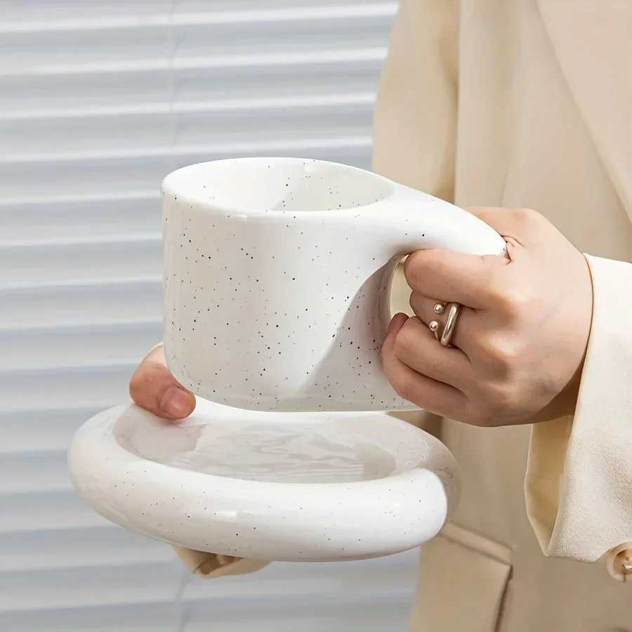 1set 400ml Ceramic Coffee Chubby Mug Saucer Set Creative Cute Fat Handle Cup With Saucer For Office And Home Room Decor H260323