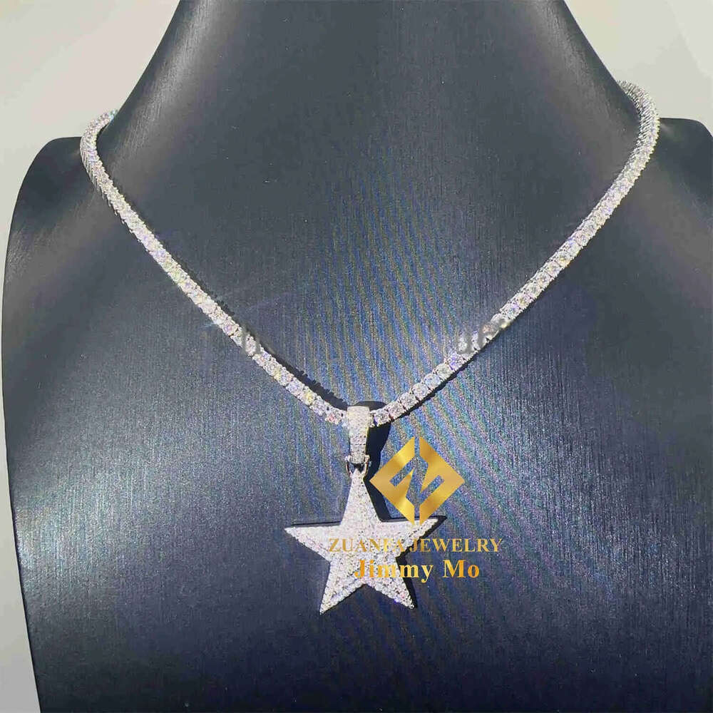 Pass Tester Iced Out Shining Luxury Jewelry 925 Silver D VVS1 Moissanite Diamond Star Pendant Necklace Gift