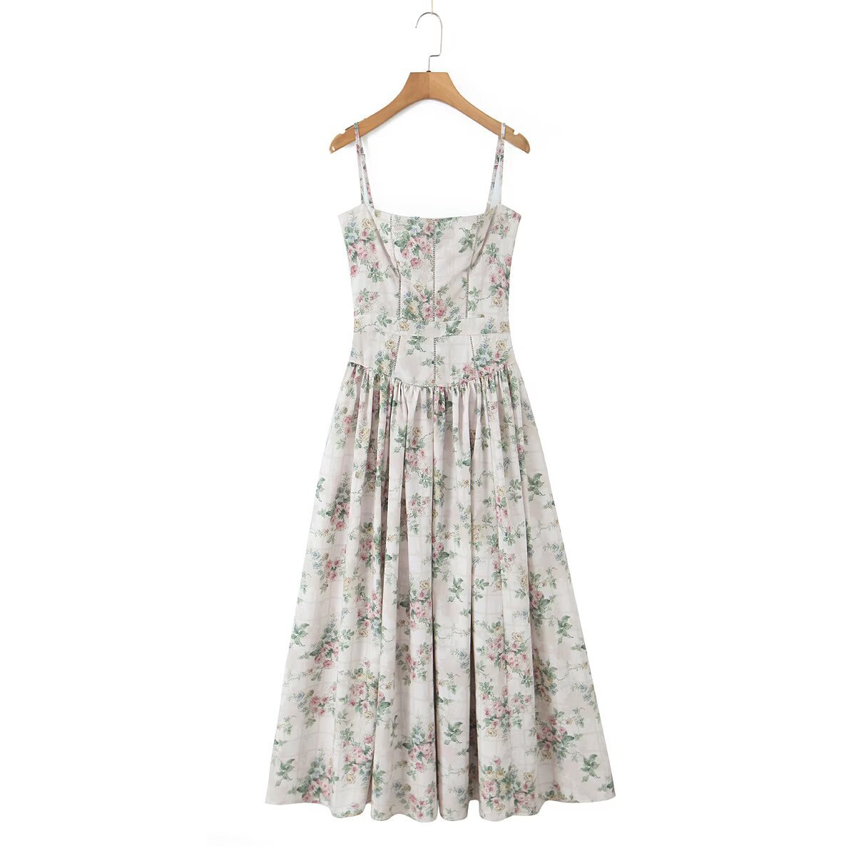 2026 Hot selling French style vacation gentle style floral waist cinching strapless mid length camisole dress for women free shipping