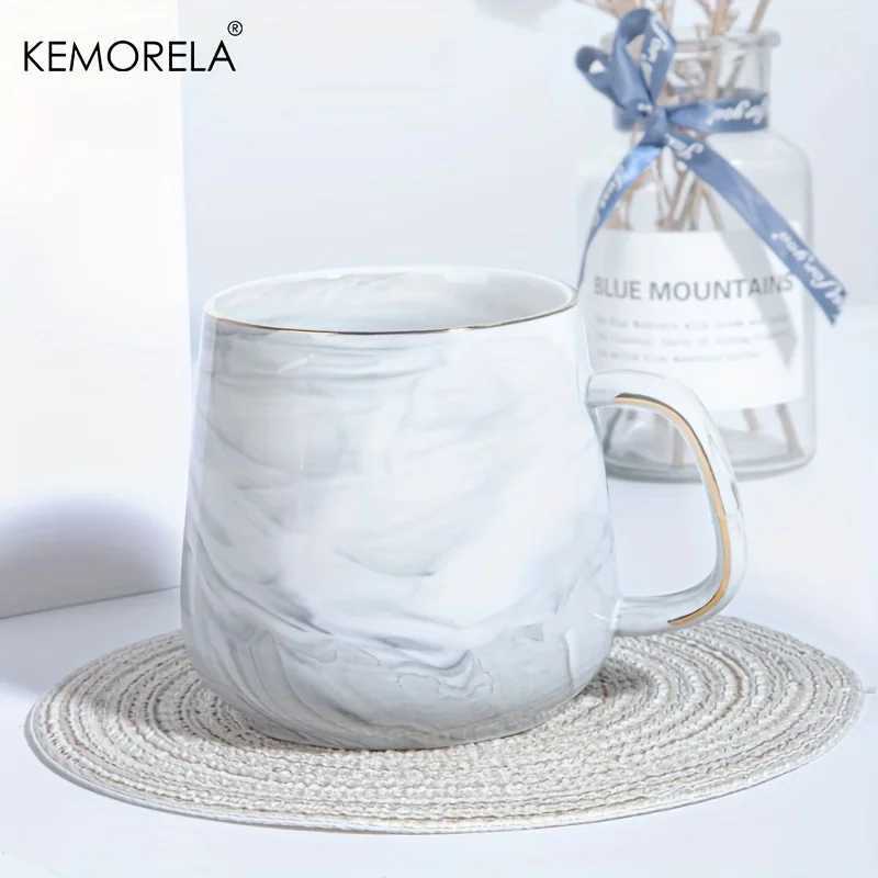 KEMORELA 1PCS 400ml Creative Gold-Rimmed Ceramic Coffee Cup Ceramic Material Oatmeal Breakfast Cup Suitable as a Holiday Gift D260323