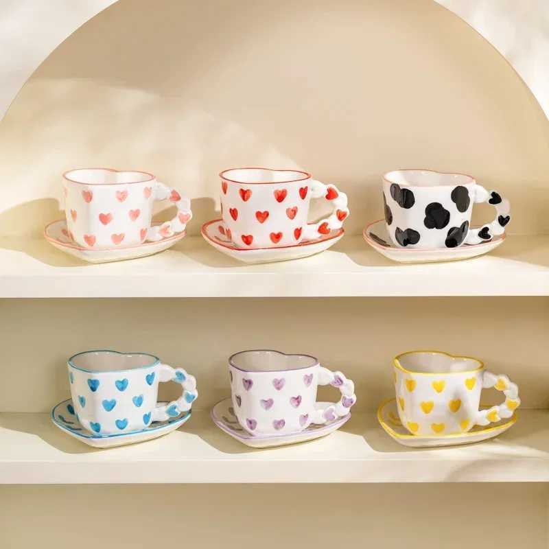 260ml Heart Shape Coffee cup Saucer Ceramics Mug Hand Painted Love Valentines Day Gift Gifts Afternoon tea Cup Breakfast cups H260323