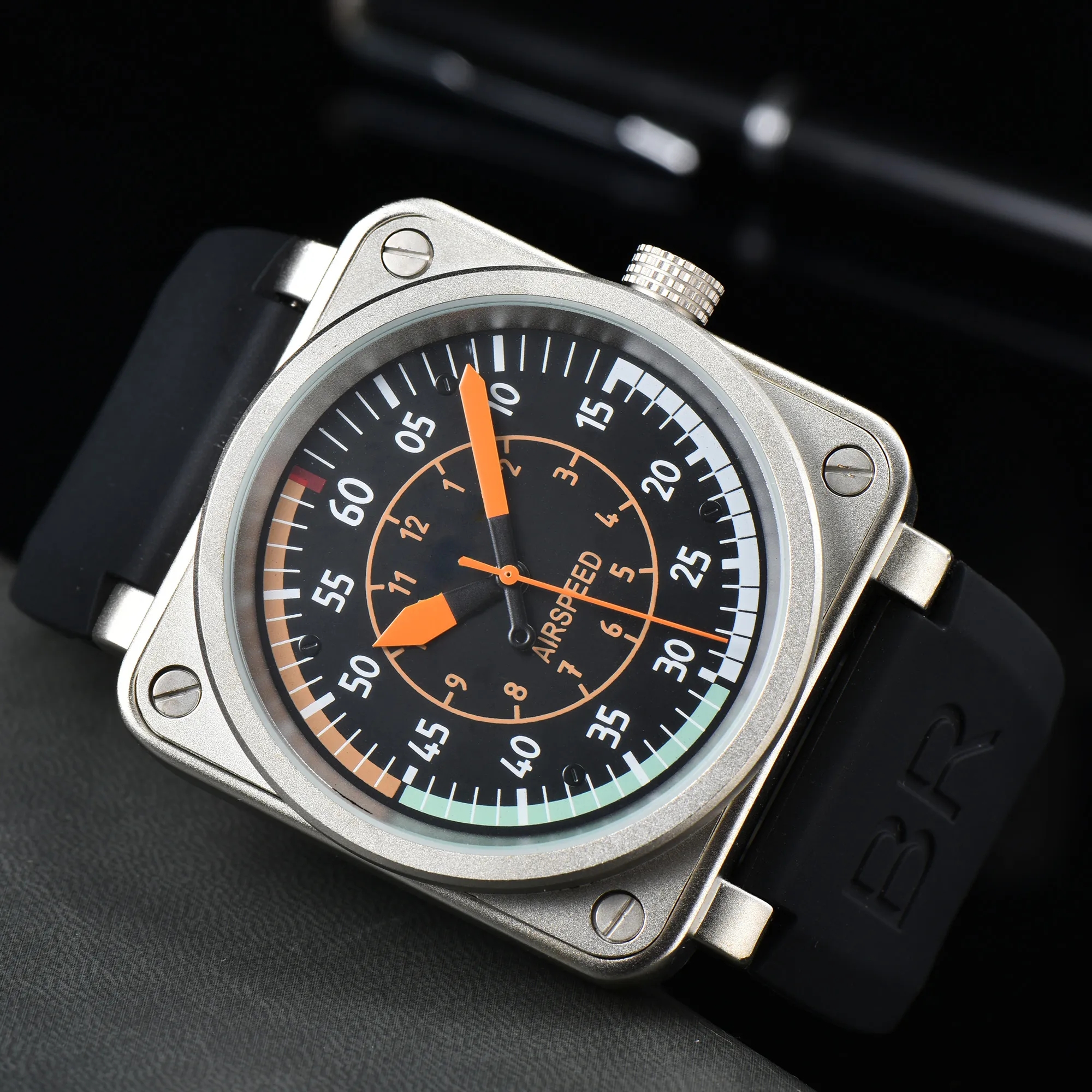 Mens BELLity & Wristwatches Men Automatic Mechanical Watch Brown Leather Black Rubber ROSSity watches Multifunction Six Stitches #999