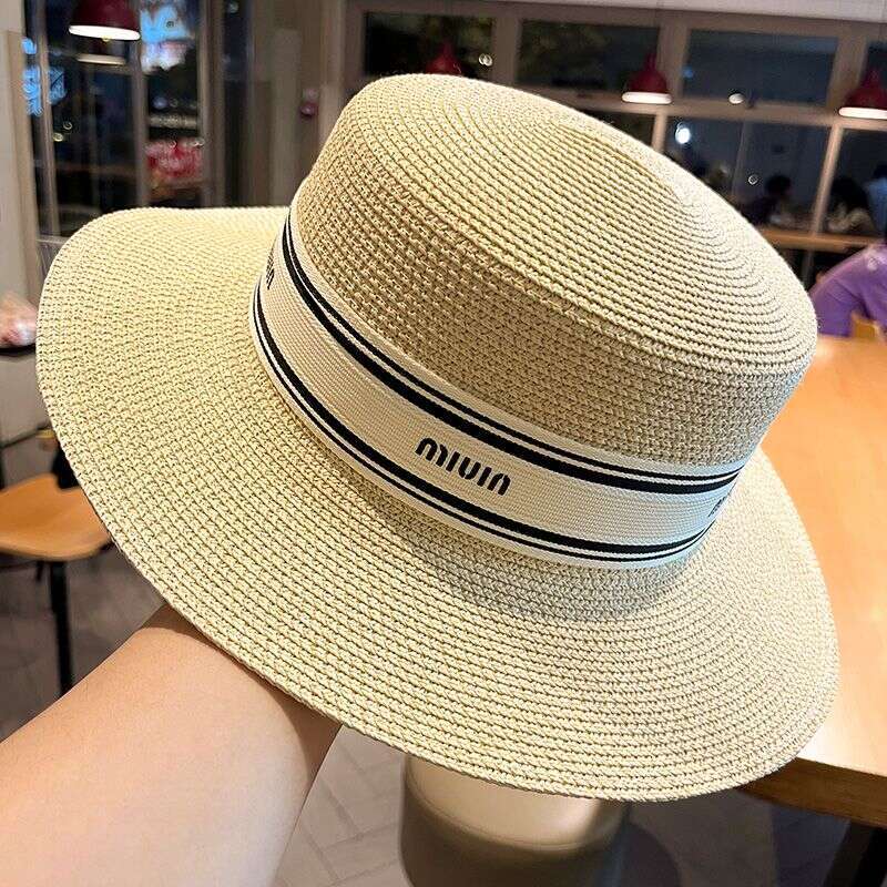 French Style Socialite Flat Top For Women 2026 New Fashion Sun Protection Beach Vacation Straw Hat