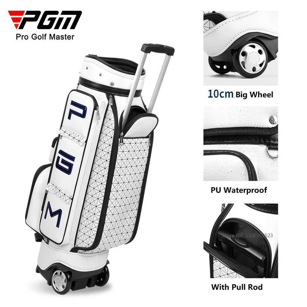 PGM Women Men PU Leather Golf Stand Bags Waterproof Golf Standard Ball Bags with Wheel Ultra-Light Golf Pack with Shoulder Strap D260323