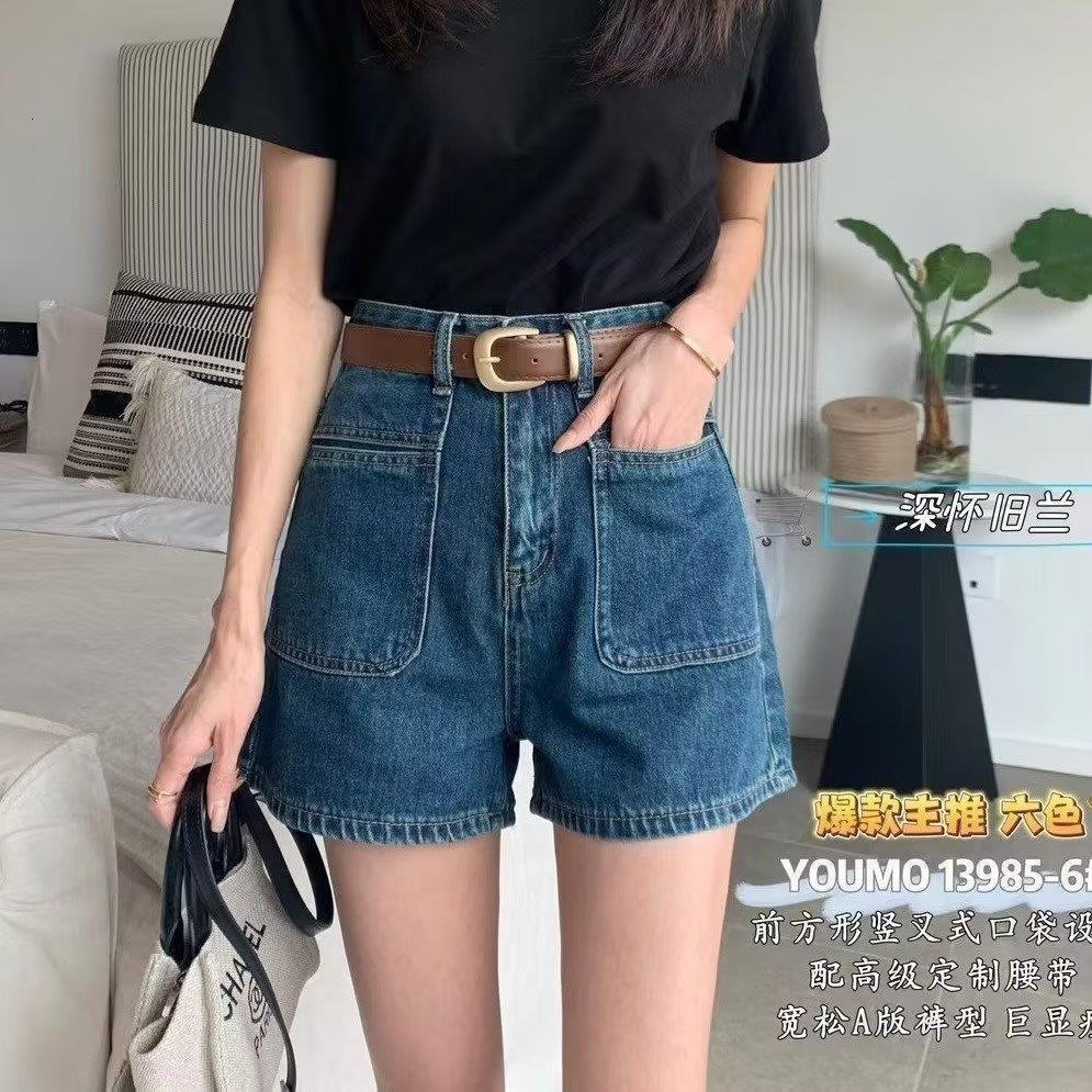 Blue Washed Vintage A-line Designer Pants Denim Shorts For Women Summer 2026 New Style High-waisted Slimming Hot Pants For Petite Figures
