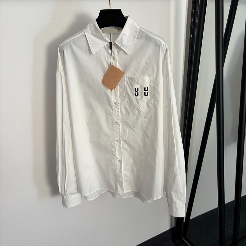 Letter Printed Women Blouse Designer Back Rhinestones Lapel Shirts Street Style Black White Loose Long Sleeve Shirt Tops