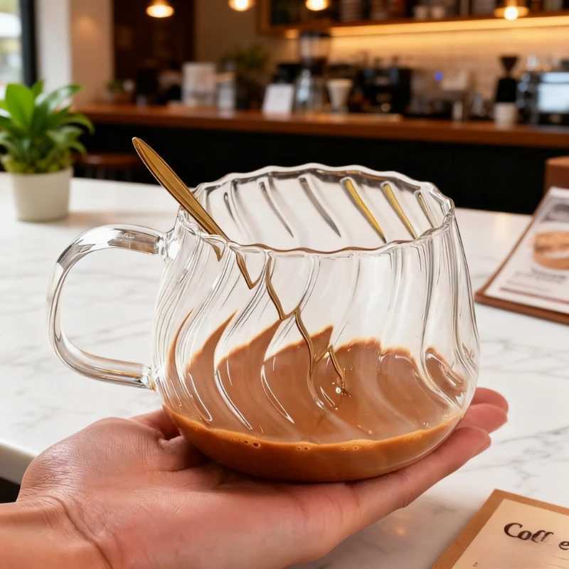 400ml High Borosilicate Glass Cups Creative Striped Mug Pumpkin Cup Breakfast Milk Glass Water Cup Teacup Home Office Drinkware H260323