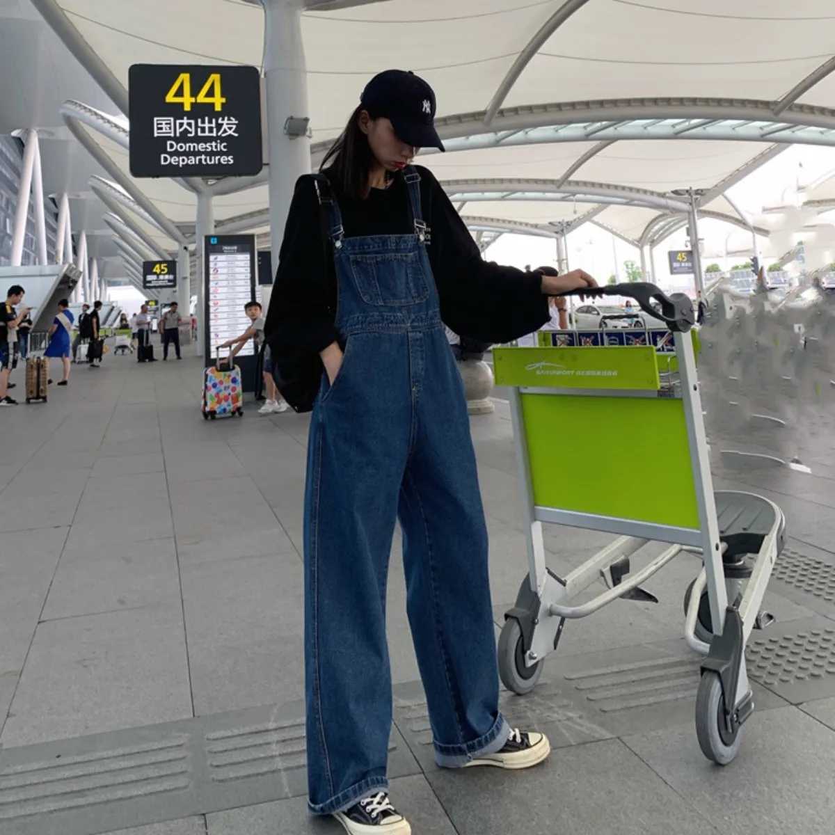 2026 New Womens Casual Wide-Leg Suspender Pants Denim Overalls wiTH PoCKets and Suitable For All Seasons M260323