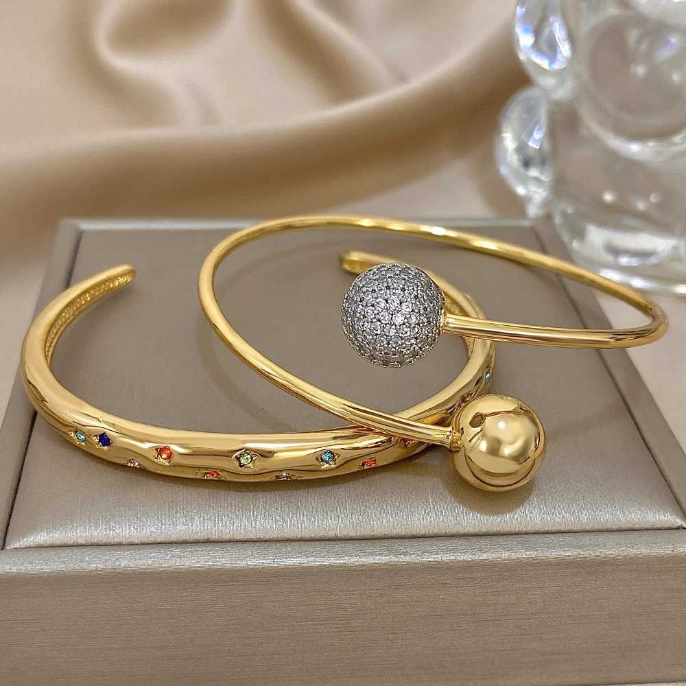 Star Inlaid Colored Small Synthetic Cubic Zirconia Stainless Steel Open Cuff Bangles Luxurious Gorgeous Wrist Jewelry H260323 - view 3