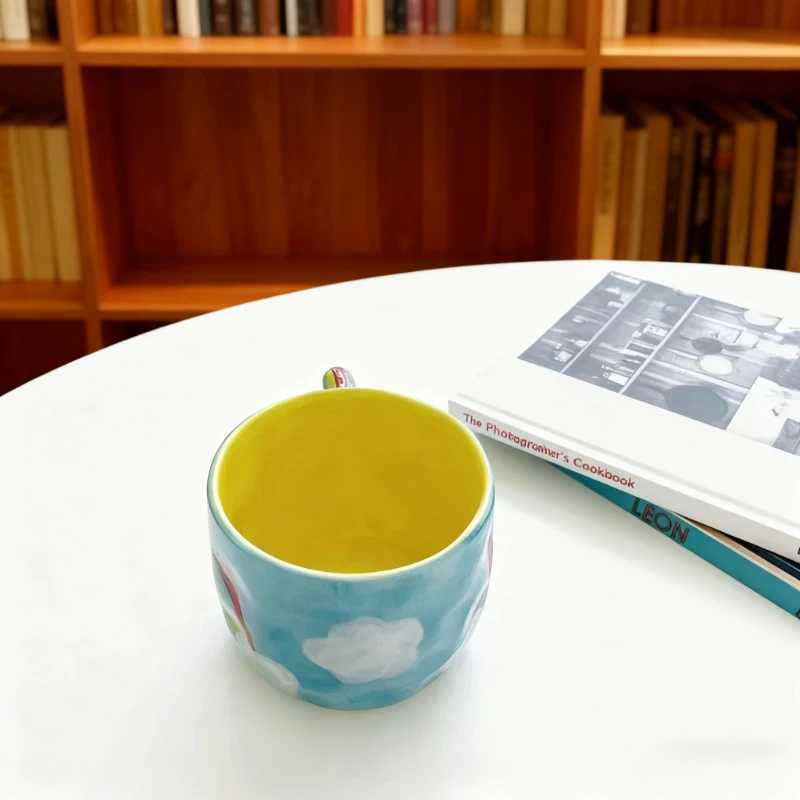 Rainbow Korean Ins Style Hand Pinched Irregular Ceramic Mugs Hand-painted Flower Coffee Cups Milk Tea Cup Valentines Day Gift H260323