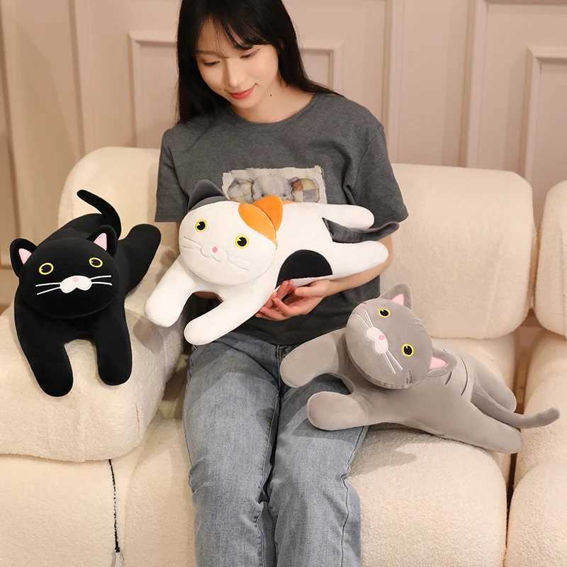 30/50/70cm Lying Posture Cat Plush Throw Pillow Cute Black CatGrey Cat Pillow Sofa Cushion Leg Pillow Sleep Companion Kid Gift H260323
