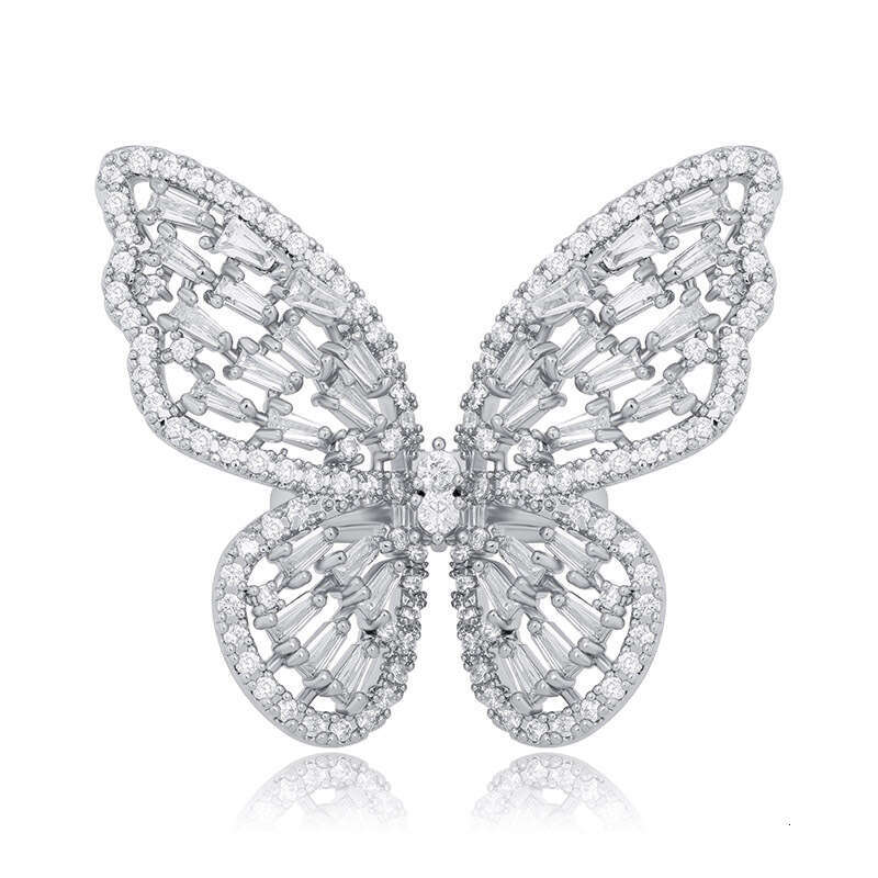 Jewelry Adjustable Butterfly Full Moissanite Hip Hop Women's Hollow Ring Bling