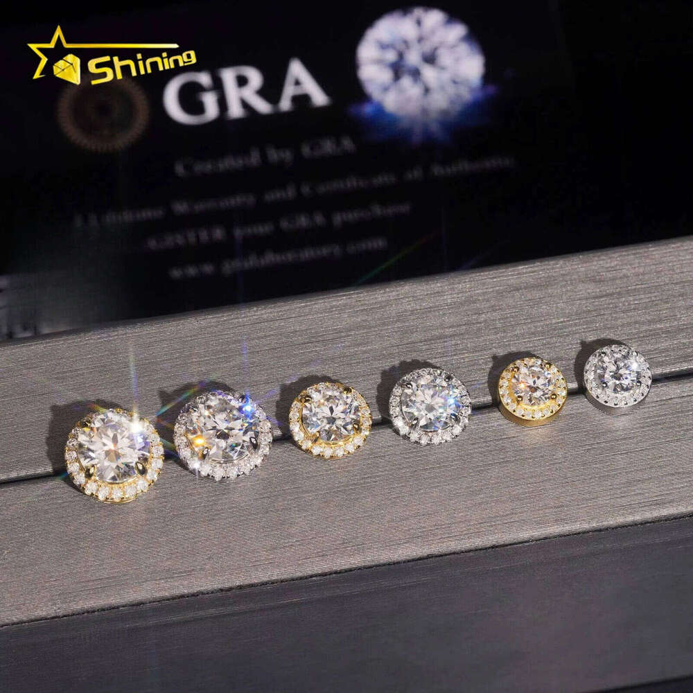 Ready to Ship Pass Diamond Tester Hip Hop Jewelry 925 Silver Halo Iced Out Moissanite Stud Earrings With GRA
