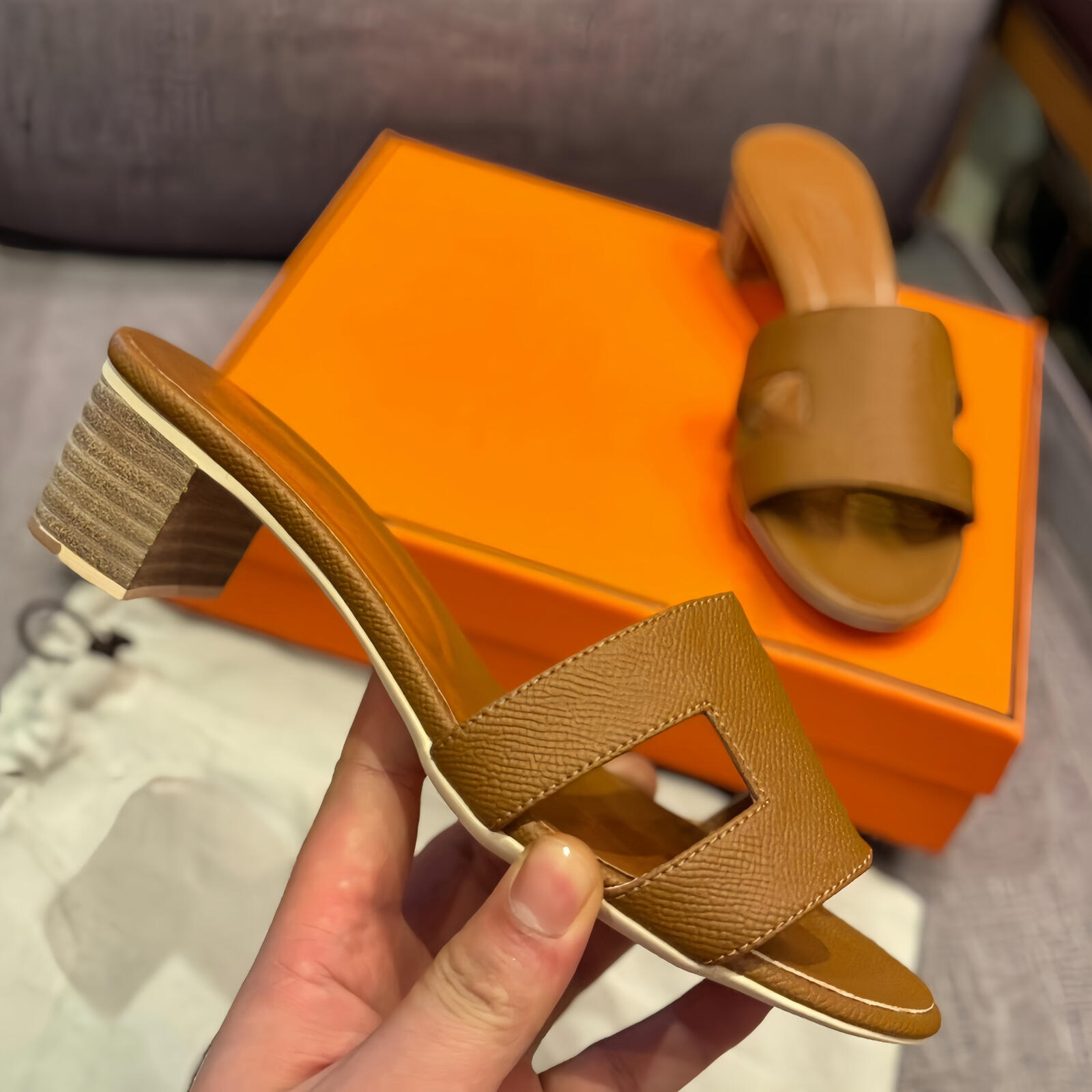 Oasis Sandals Designers Heels H Slides Women Oran Sandals Slingback Low High Heels Sandals Oran Heels High Heel Calf Classic Leather Summer Beach Slipper Eur35-42