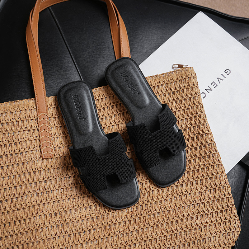 HZGUSIFU New free shipping designer slippers for womens flat slippers black brown grey beige red rose red orange Fashionable outdoor beach slippers