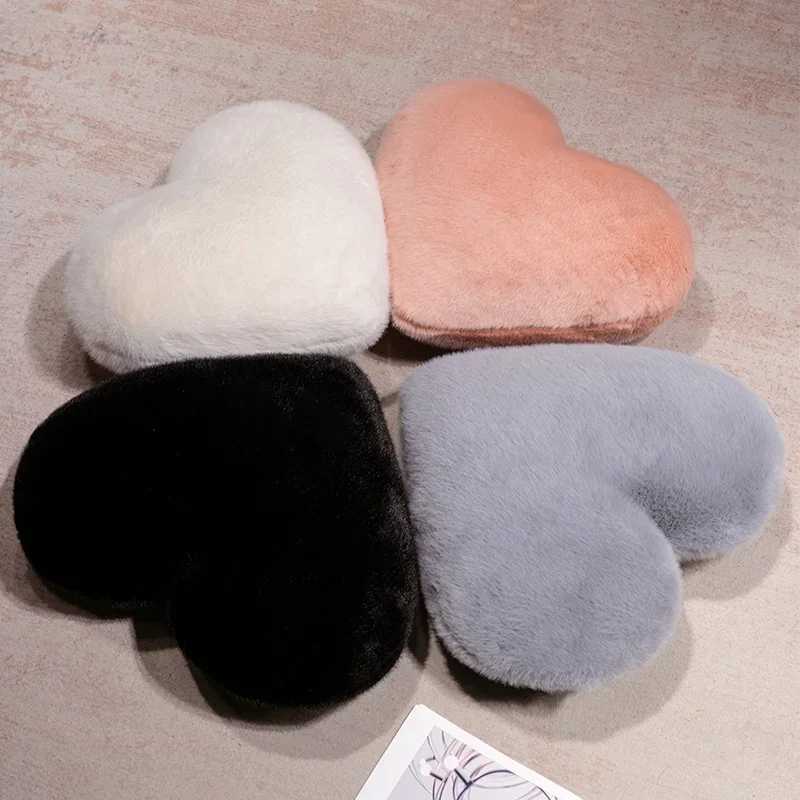 Nordic Style Furry Solid Color Heart-shaped Cushion Pink White Black Sofa Bed Back Cushion Soft Throw Pillow Bedside Cushion H260323