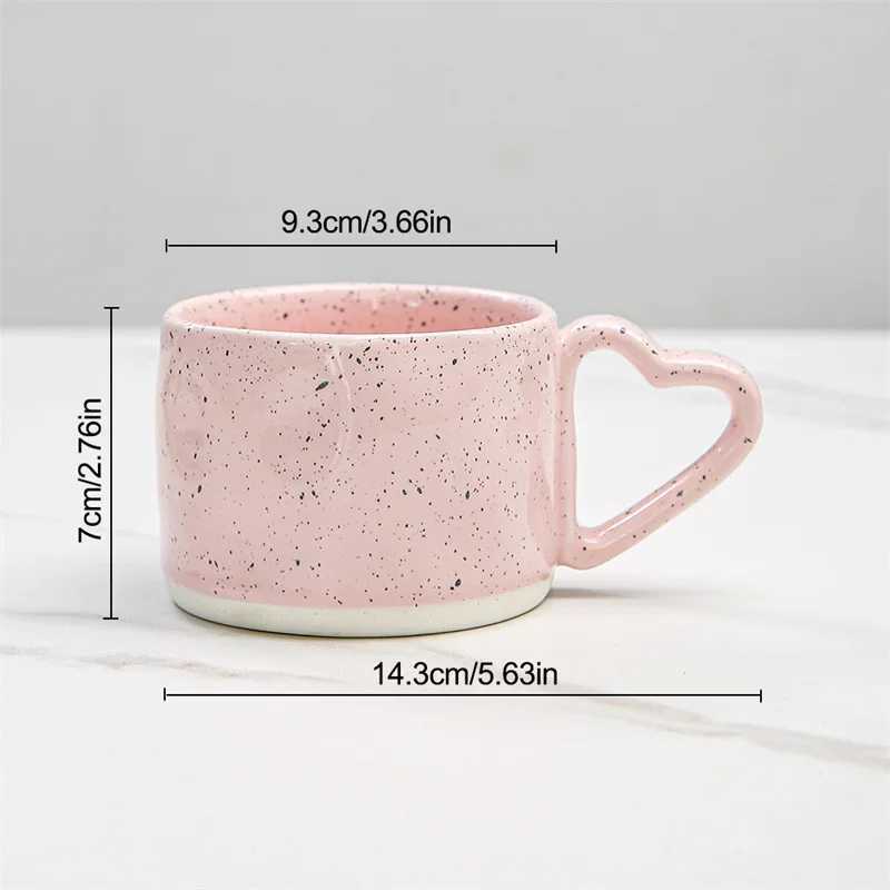 Korean Style ins Ceramics Cup 300ML Pink Love shape handle Coffee Mug Breakfast milk oatmeal cup Water cup Valentines Day Gift H260323