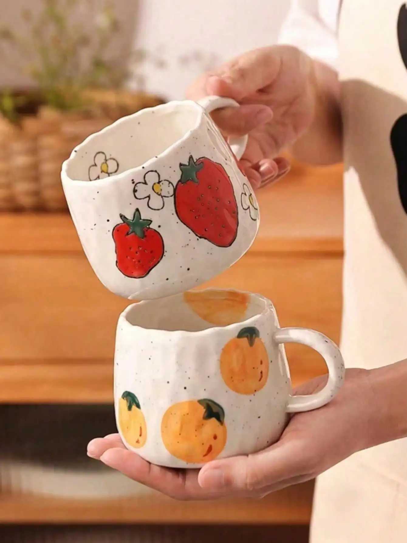 1 hand-painted ceramic coffee cup with fruit pattern perfect for home office event gifts holiday gifts birthday gifts H260323