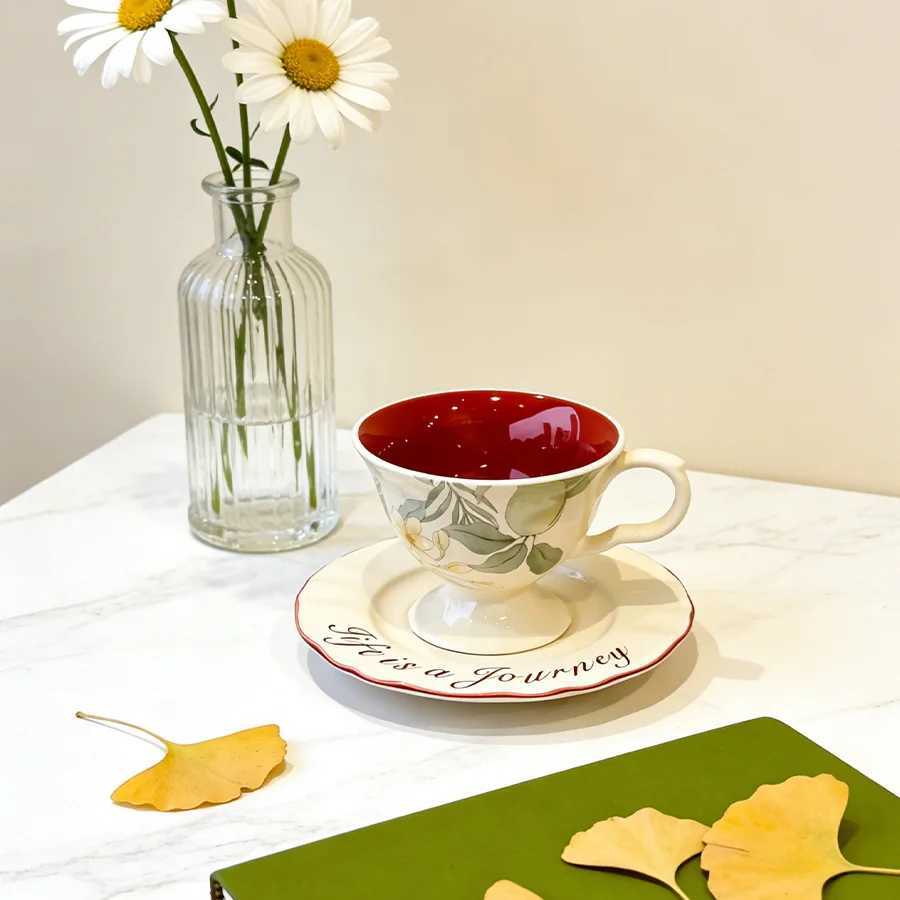 Ceramic cup Coffee cup Water cup Mug Tea cup Cup Dedicated Japanese style Ceramic Floral pattern Couple For home Milk H260323