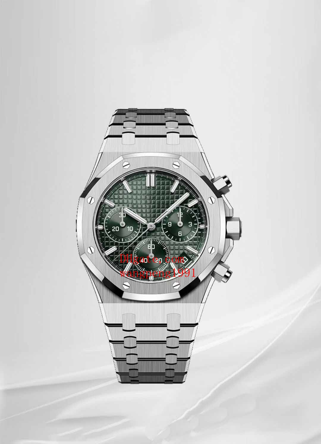 APS factory super men's Wristwatches 41mm green dial, 904L Sandblasted case cal. 4401 movement transparent stopwatch function men watches